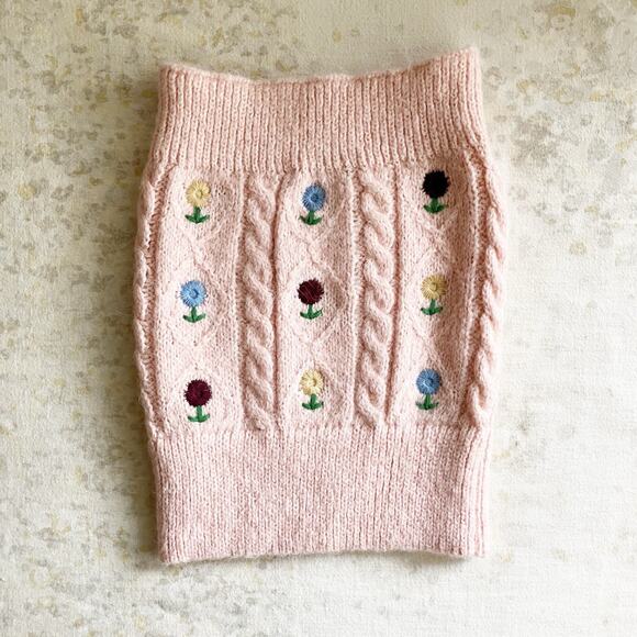 Zara Small Knit Tube Top Pink Floral Embroidered Sweater - Picture 6 of 8